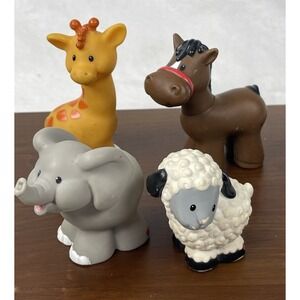 VTG 1997 Fisher-Price Little People Animals Lot/4 Sheep Giraffe Horse Elephant‎